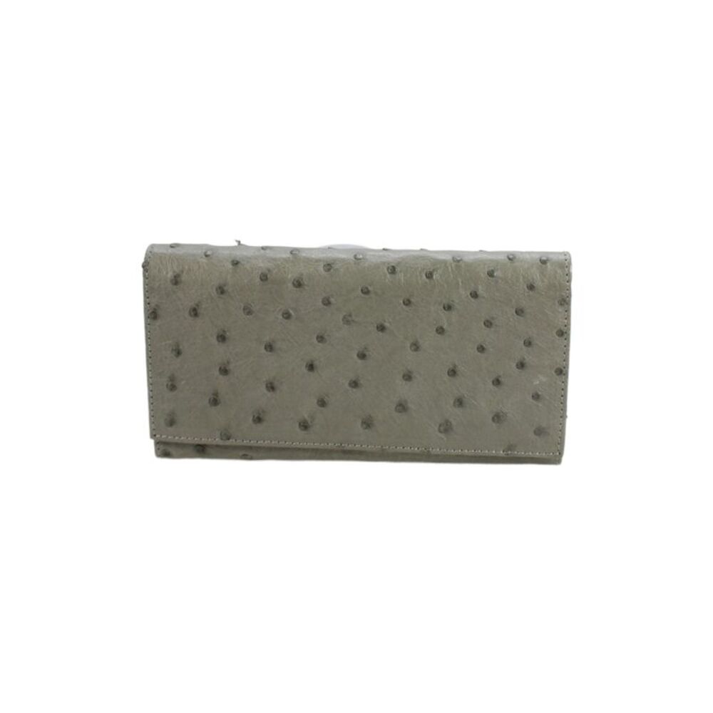 Designer Womens Ostrich Tri-Fold Snap Closure Card Wallet Gray